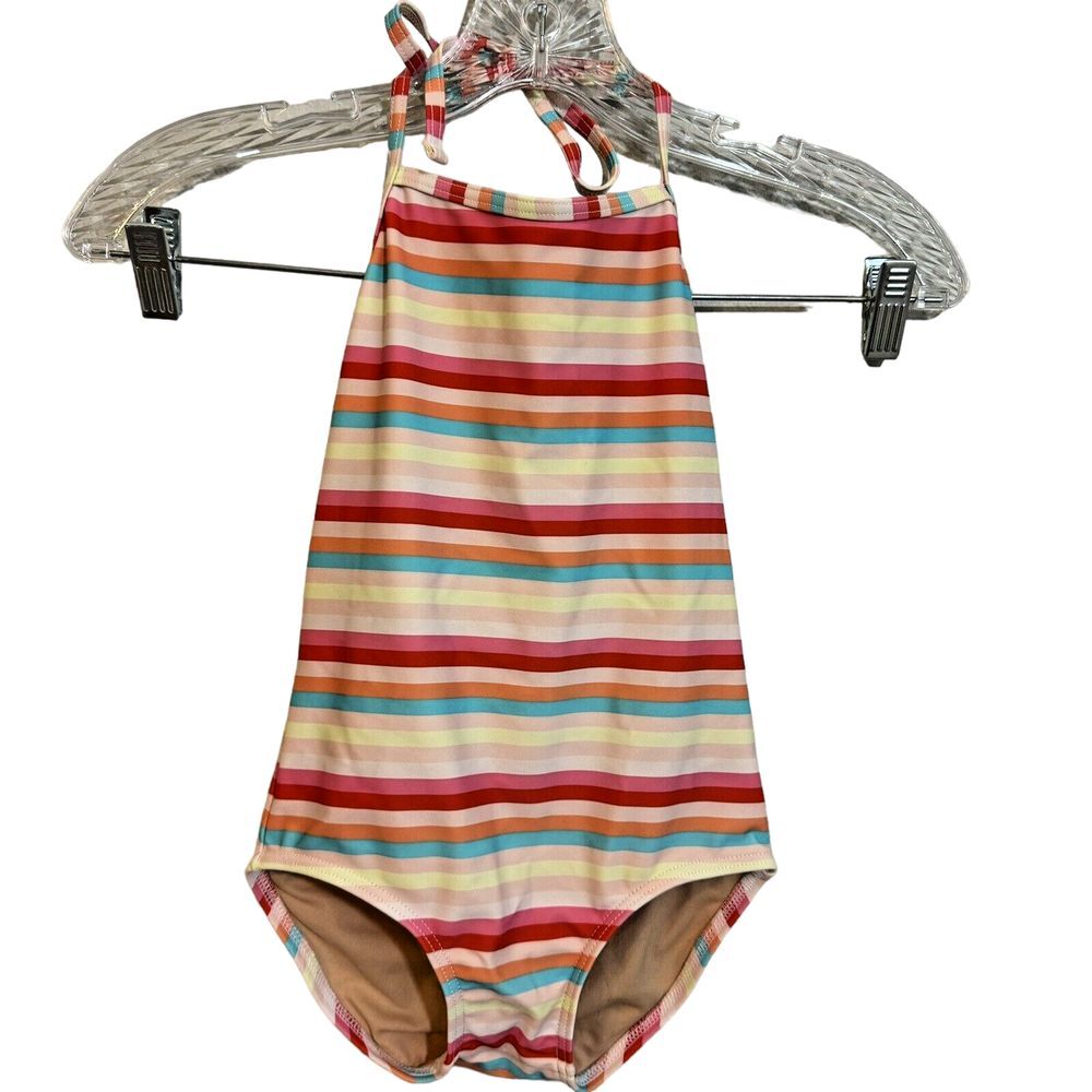 Toobydoo New York Girls Multicolor Striped Halter One Piece Swimsuit Size 7-8